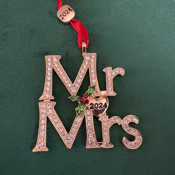 2024 Monet Mr & Mrs Gold Tone With Rhinestones Christmas Ornament - Picture 2 of 7